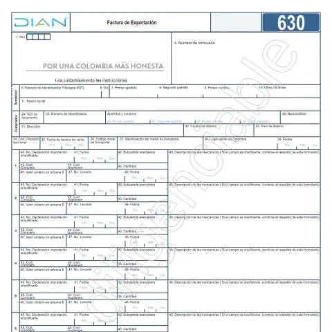 Vista previa del documento Guía para la factura de exportación en Colombia 2021 — Impuestos (CERFA n°F630-2021)