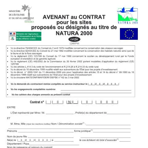 Aperçu du document Comment modifier son contrat de protection Natura 2000 — Démarches administratives (CERFA n°12468*01)