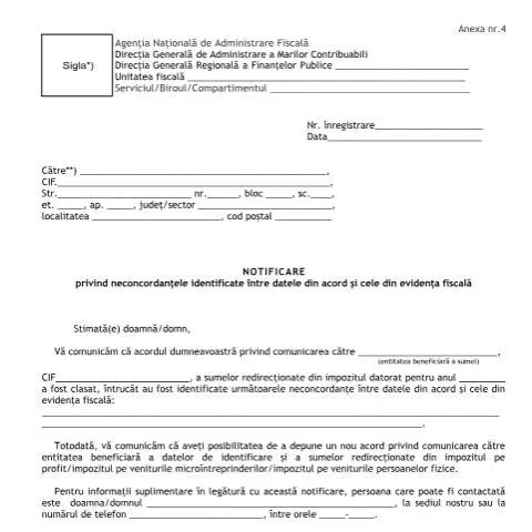 Document preview: Neconcordanțele fiscale și notificarea OPANAF 6228/2024 — Impozite & fiscalitate (CERFA n°A4_OPANAF_6228_2024)