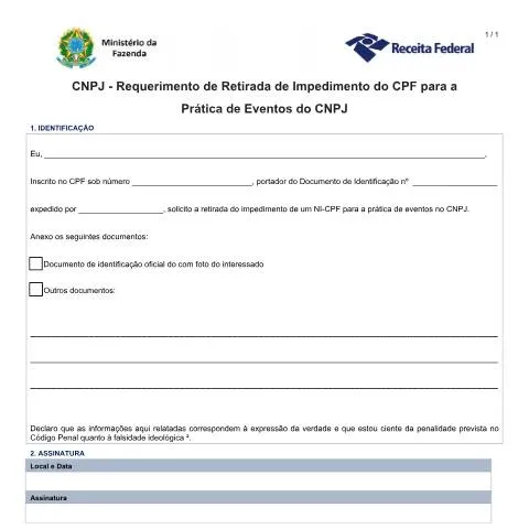 Pré-visualização do documento Como solicitar a retirada de impedimento do CPF para CNPJ — Trâmites administrativos