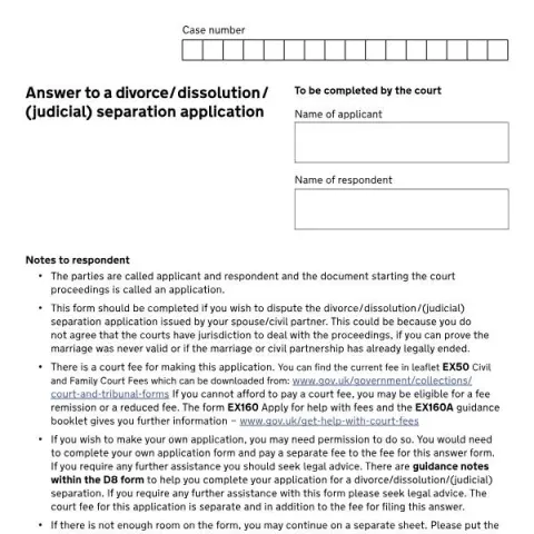 Document preview: How to Challenge Divorce Proceedings Using Form D8B — Family (D8B)