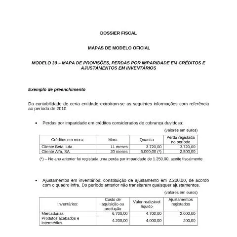 Pré-visualização do documento Modelo 30: Provisões e Perdas em Créditos em Portugal — Impostos