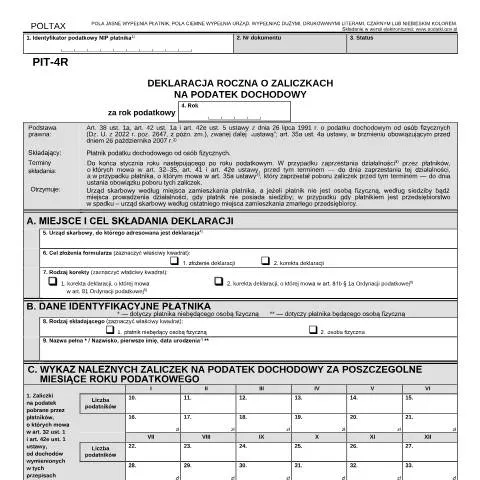 Document preview: PIT-4R: Co musisz wiedzieć o deklaracji rocznej? — Podatki i fiskalność (CERFA n°PIT-4R)