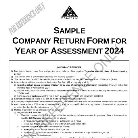 Document preview: Panduan Lengkap Borang Pemulangan Syarikat 2024 — Cukai & percukaian