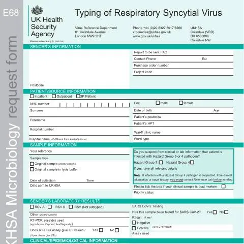 Document preview: Essential Guide to RSV Typing Request Form (E68) — Health