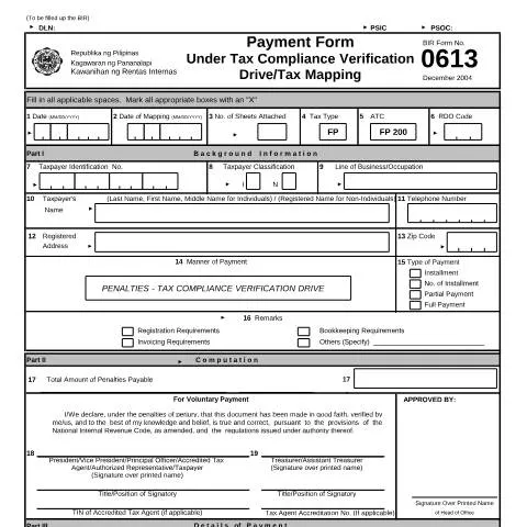Document preview: Understanding BIR Form No. 0613 for Tax Compliance — Government & admin (CERFA n°0613)