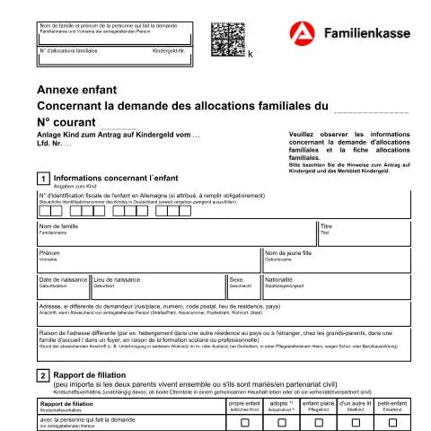 Dokumentvorschau: Alles über das KG1-frAnk Formular für Kindergeld — Familie (CERFA n°kg1-f-anlagekind_ba033825)