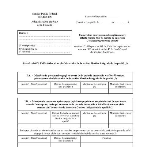 Aperçu du document Comprendre l'exonération pour personnel supplémentaire en Belgique — Impôts & fiscalité (CERFA n°155-276w4)