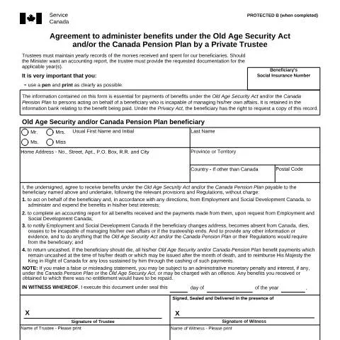 Document preview: Agreement for Benefit Administration by Private Trustees under — Benefits & social aid (CERFA n°ISP3506OAS)