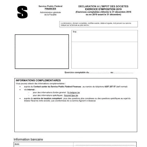 Aperçu du document Déclaration fiscale des sociétés pour 2019 en Belgique — Impôts & fiscalité (CERFA n°121-275-1-declaration-2019)