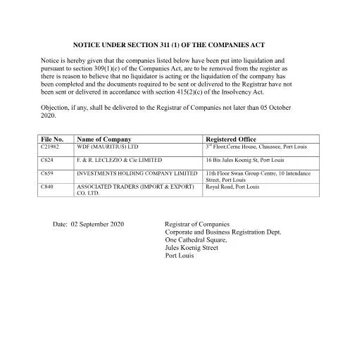 Document preview: Understanding the Notice Under Section 311 (1) of the Companies Act — Government & admin (CERFA n°NOTICE-UNDER-SECTION-311-1-CA)