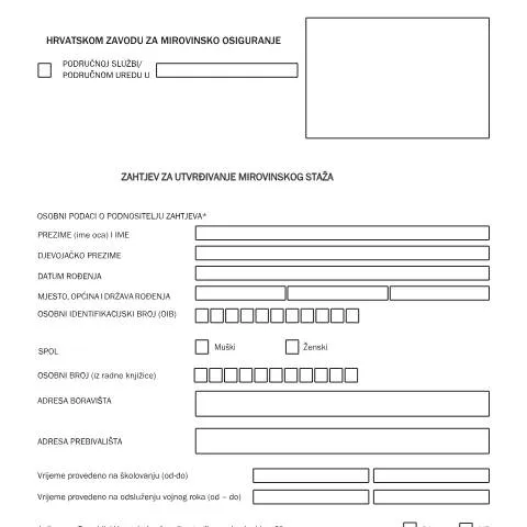 Document preview: Uvod u zahtjev za utvrđivanje mirovinskog staža — Mirovina i penzija (CERFA n°Tiskanica_br_1_6)