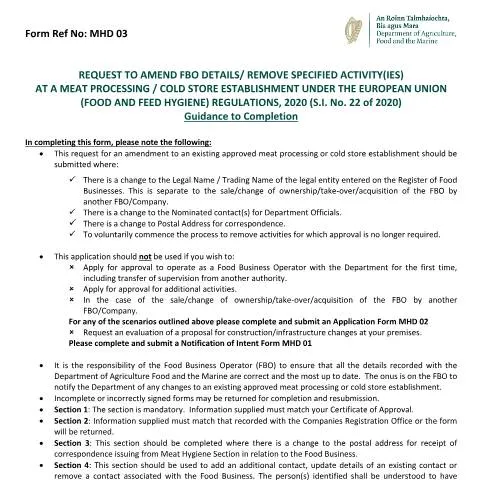 Document preview: Understanding the MHD 03 Amendment Process for Food Businesses — Government & admin (CERFA n°MHD03)
