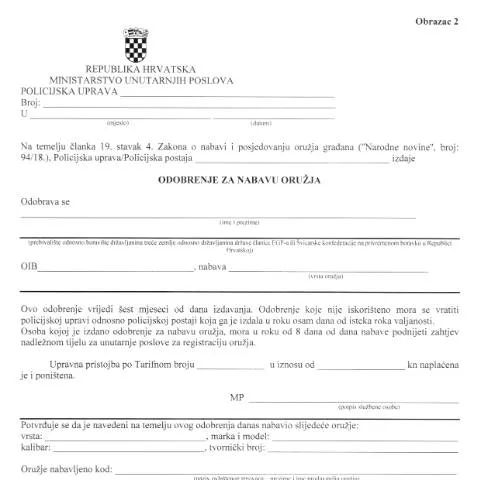 Document preview: Obrazac 2: Vaš vodič za nabavu oružja — Administrativni postupci (CERFA n°Obrazac 2)