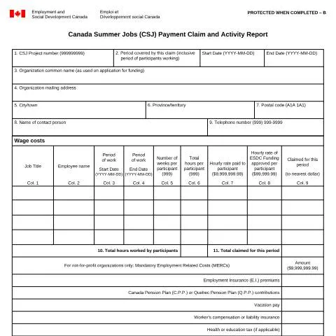 Document preview: Navigating the Canada Summer Jobs Payment Claim Process — Work & employment (CERFA n°EMP5398)
