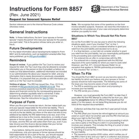 Document preview: Navigating IRS Instructions for Form 8857 on Innocent Spouse Relief — Taxes (CERFA n°INST-8857)