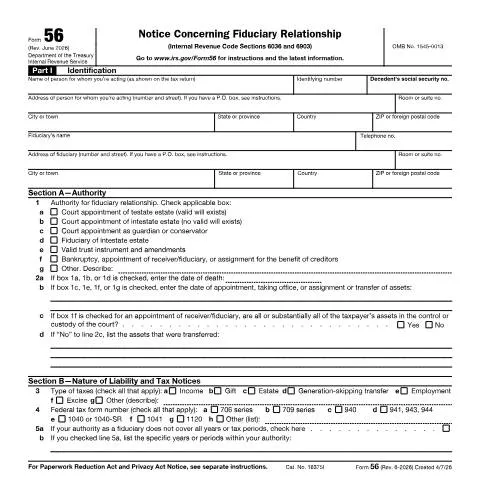 Document preview: Mastering IRS Form 56 for Tax Compliance — Taxes (CERFA n°56)