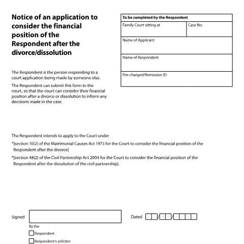 Document preview: Understanding Form B: Respondent's Financial Rights in UK Divorce — Legal & justice