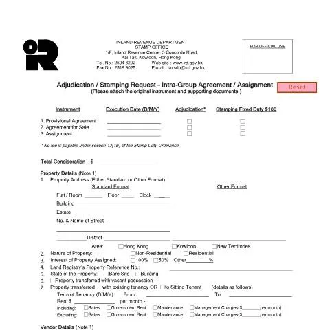 Document preview: Understanding Intra-Group Stamp Duty Procedures in Hong Kong — Property & real estate (CERFA n°IRSD 121(E))