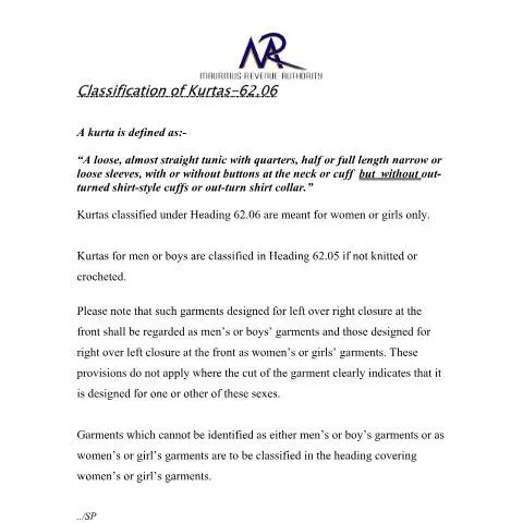 Document preview: Understanding Kurta Classification in Mauritius — Government & admin (kurta)