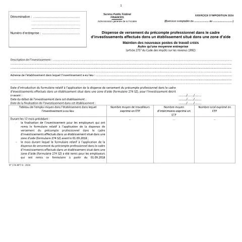 Aperçu du document Investissements et emplois : la dispense de précompte professionnel en — Impôts & fiscalité (CERFA n°122-274-apt-9)