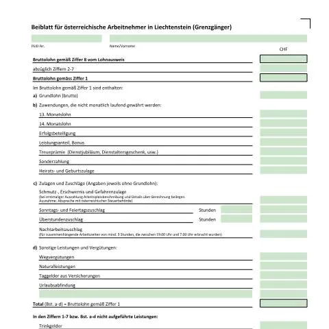 Dokumentvorschau: Beiblatt für österreichische Grenzgänger in Liechtenstein — Steuern (CERFA n°oesterreichische-arbeitnehmer-in-liechtenstein-grenzgaenger-beiblatt)