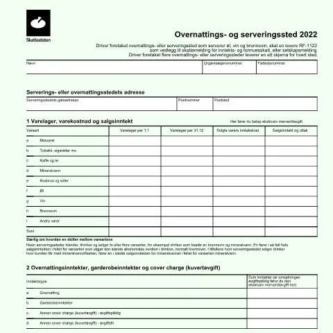 Document preview: Betydningen av RF-1122 for serveringsbransjen — Skatt & avgifter (CERFA n°RF-1122)