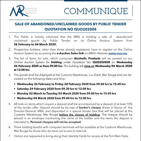 Document preview: Unlock Unique Deals: Participate in the Abandoned Goods Auction — Government & admin (CERFA n°Communique08of2020)