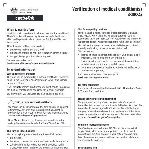 Document preview: Understanding the SU684 Form for Medical Condition Verification — Health (CERFA n°SU684)
