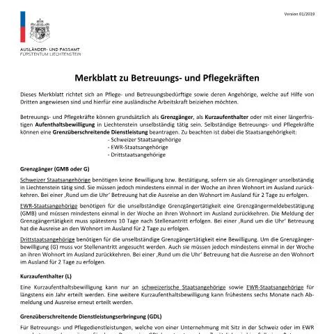 Dokumentvorschau: Wichtige Informationen zum Merkblatt für Pflegekräfte — Gesundheit (CERFA n°merkblatt-zu-pflegekraften)