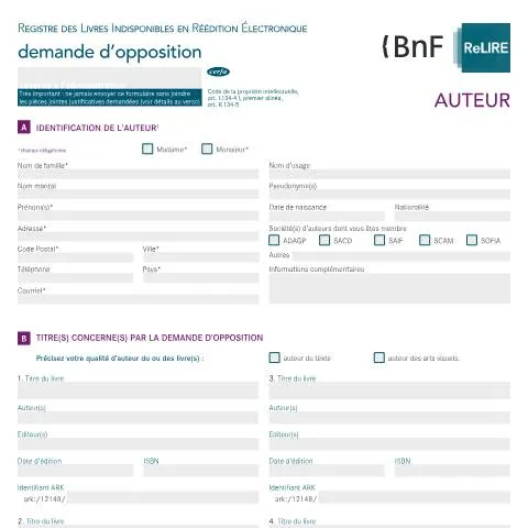 Aperçu du document Comment s'opposer à l'inscription de son livre au registre — Démarches administratives (CERFA n°14914*01)