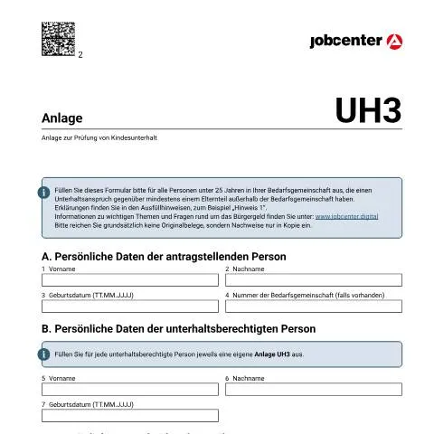 Dokumentvorschau: Wichtige Informationen zur Anlage UH3 für Unterhaltsansprüche — Familie (CERFA n°anlageuh3_ba033050)