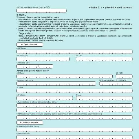 Document preview: Jak správně podat Přílohu k dani darovací? — Daně a fiskální záležitosti (CERFA n°25 5433)