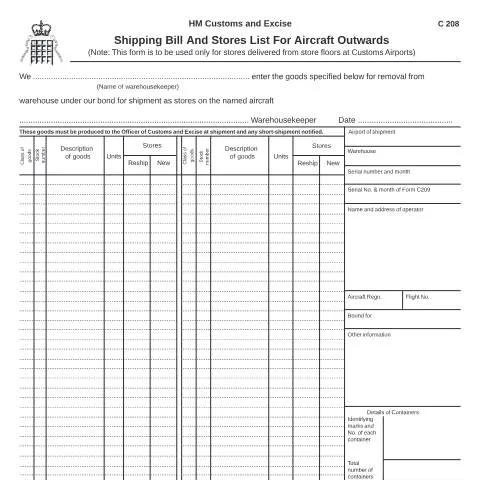 Document preview: Understanding the C208 Shipping Bill for Outgoing Aircraft — Customs & trade
