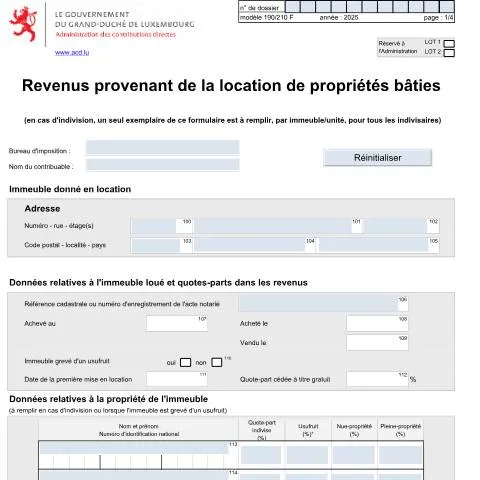 Aperçu du document Comprendre le formulaire 190-210 F pour la location immobilière — Impôts & fiscalité (CERFA n°190-210 F)