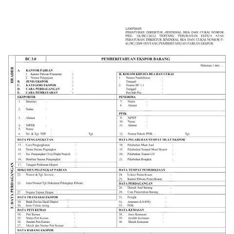Document preview: Memahami Pemberitahuan Ekspor Barang (PEB) untuk Eksportir — Pajak & perpajakan (CERFA n°ID-DJP-PEB-2012)
