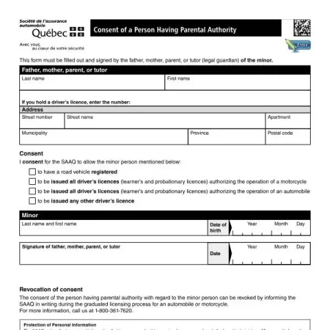 Document preview: Understanding the Parental Consent Form for Minors in Quebec — Vehicle & driving (5912A)