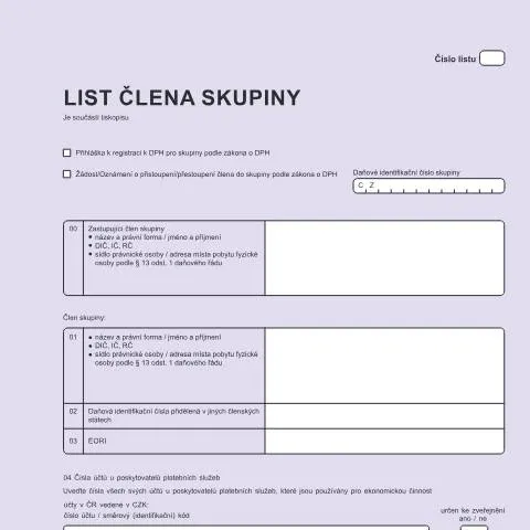 Document preview: Jak vyplnit List člena skupiny pro DPH — Daně a fiskální záležitosti (CERFA n°25 5126)