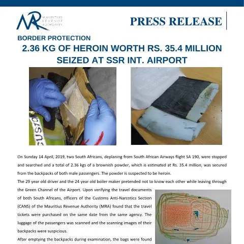 Document preview: Significant Heroin Seizure Highlights Drug Trafficking Challenges — Government & admin (PressRelease170419)