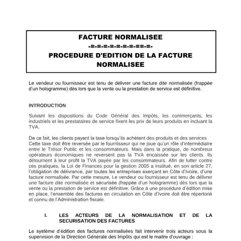 Aperçu du document Comprendre la Facture Normalisée en Côte d'Ivoire — Démarches administratives