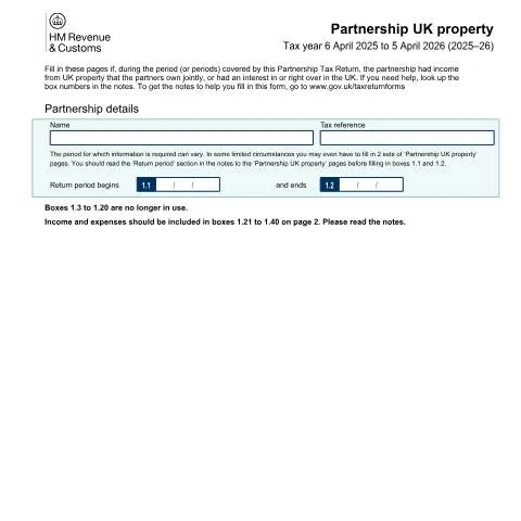 Document preview: UK Property Partnership Self Assessment: SA801 Form Requirements — Taxes