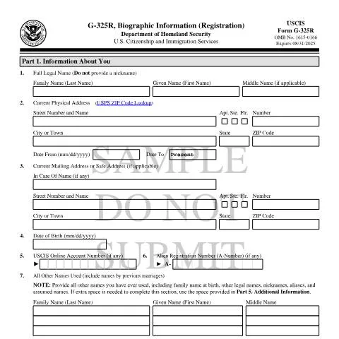 Document preview: Understanding the Importance of USCIS Form G-325R — Immigration & visas (CERFA n°G-325R)