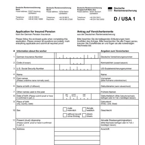 Dokumentvorschau: Antrag auf Versichertenrente – Formular A5040 (Englisch) — Rente & Pension (A5040)