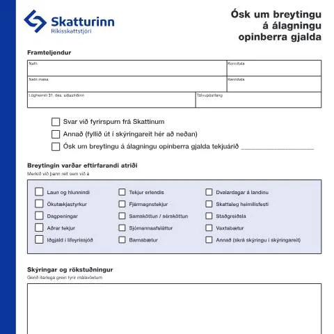 Document preview: Skref til að breyta álagningu opinberra gjalda — Skattar & fjármál (CERFA n°RSK 3.17)