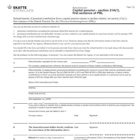 Document preview: Vigtige oplysninger om formular 07.051 til kapitalpension — Skatter & skat (CERFA n°07.051)