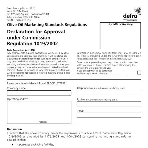 Document preview: Understanding Olive Oil Marketing Standards in the UK — Government & admin