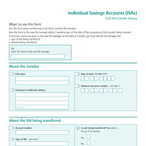 Document preview: Understanding ISA Transfer History Forms: Your Complete UK Guide — Taxes