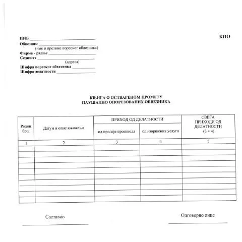 Document preview: Obrazac KPO: Važnost za paušalne poreske obveznike — Administrativne procedure (CERFA n°ObrazacKPO)