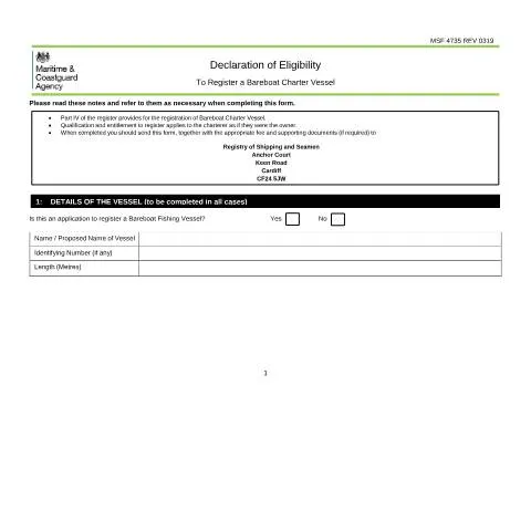 Document preview: Understanding the MSF 4735 for Bareboat Charter Registration — Government & admin