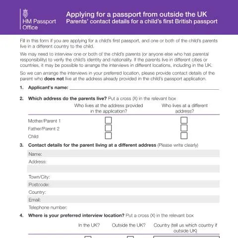 Document preview: Providing Parental Contact Details for a Child's First British — Civil status & identity